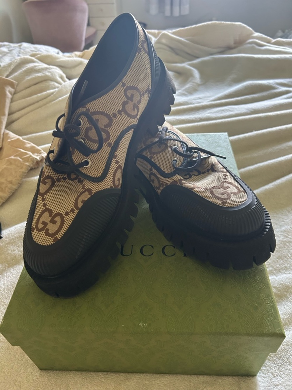 Gucci Camel Ebony Nero Macro GG Canvas Sneakers - Picture 4 of 5